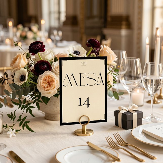 Elegant Spanish Black Cream Monogram Numero Mesa  Table Number (Creator Uploaded)