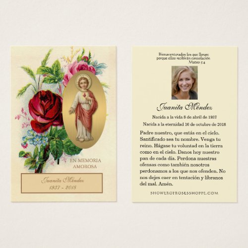 Elegant Spanish Jesus Roses Religious Prayer Card