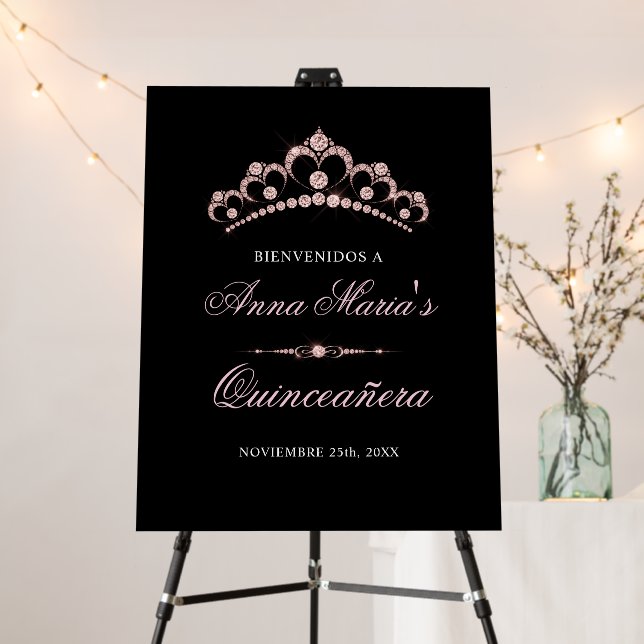 Elegant Spanish Quinceañera Mis Quince Pink Foam Board (In Situ (Stand))