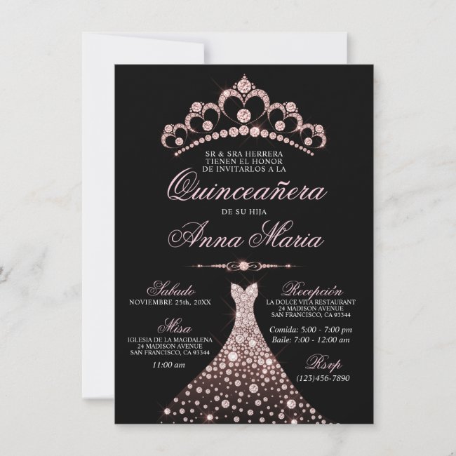 Elegant Spanish Quinceañera Mis Quince Pink Invitation