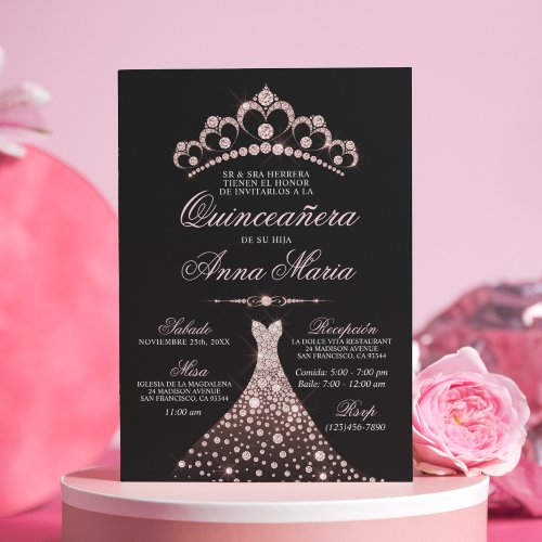Elegant Spanish Quinceaera Mis Quince Pink Invitation