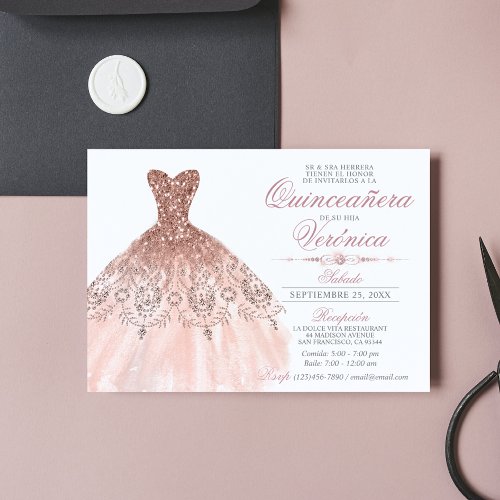 Elegant Spanish Quinceaera Mis Quince Pink Rose I Invitation