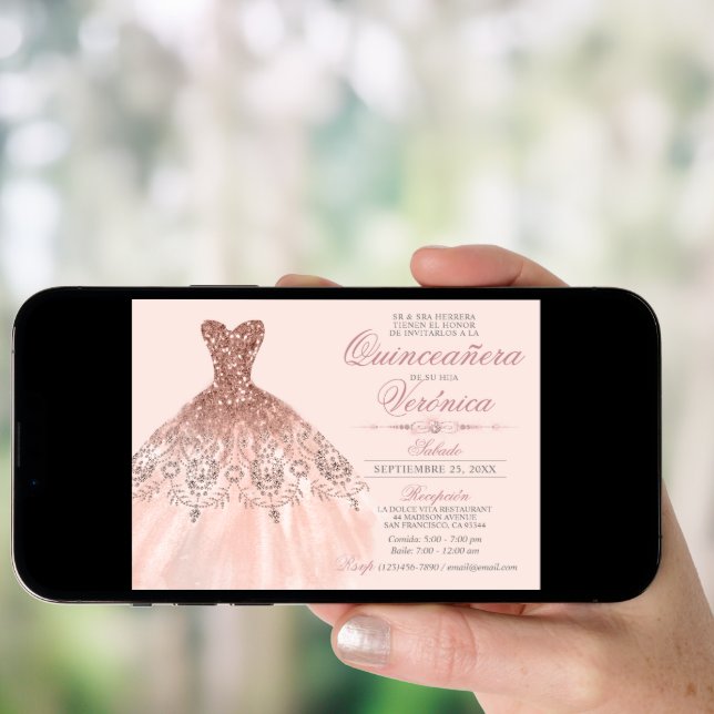 Elegant Spanish Quinceañera Mis Quince Pink Rose Invitation (Front Digital)