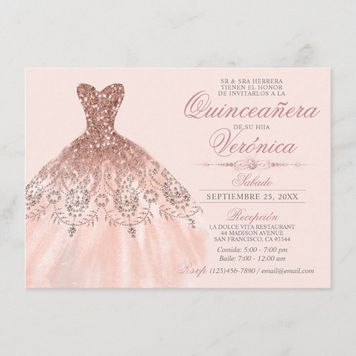 Elegant Spanish Quinceañera Mis Quince Pink Rose Invitation