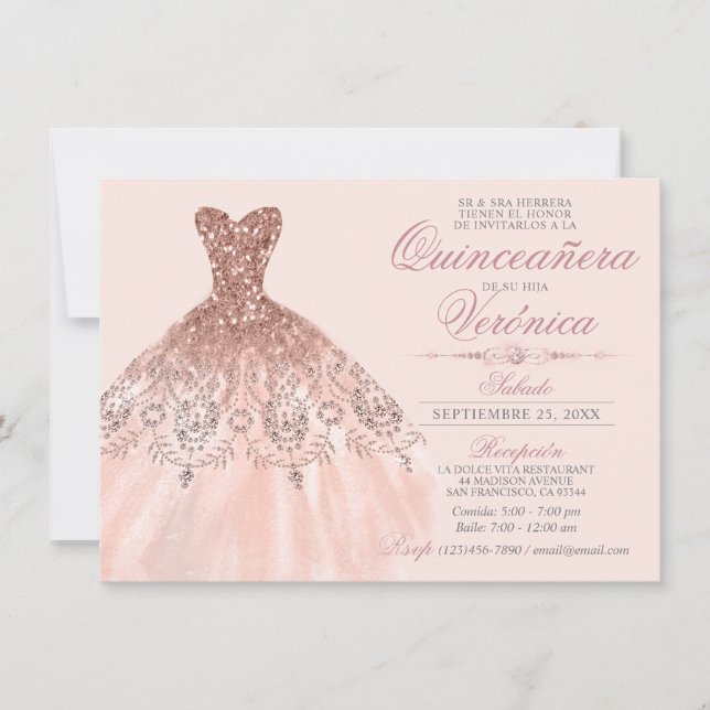Elegant Spanish Quinceañera Mis Quince Pink Rose Invitation