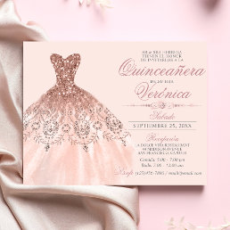 Elegant Spanish Quincea&#241;era Mis Quince Pink Rose Invitation