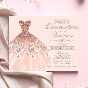 Elegant Spanish Quinceañera Mis Quince Pink Rose Invitation