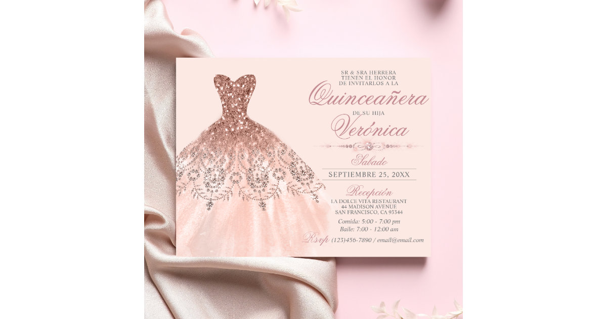 Elegant Spanish Quinceañera Mis Quince Pink Rose Invitation