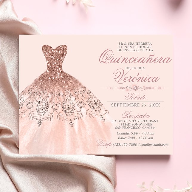 Elegant Spanish Quinceañera Mis Quince Pink Rose Invitation (Creator Uploaded)