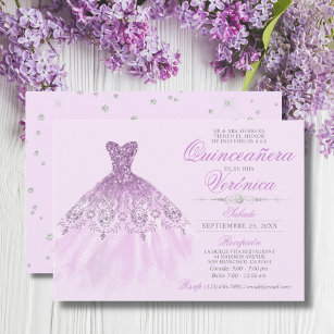 Elegant Spanish Quinceañera Mis Quince Purple Invitation