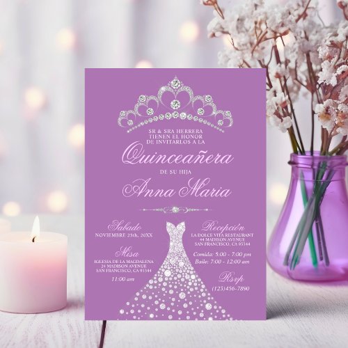 Elegant Spanish Quinceaera Mis Quince Purple Invitation