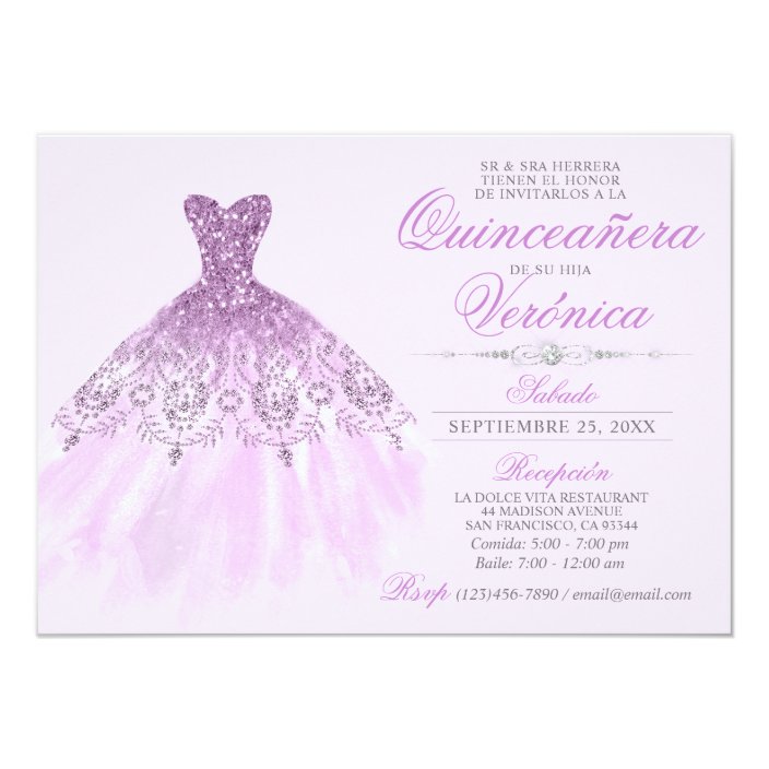 Elegant Spanish Quinceañera Mis Quince Purple Invitation