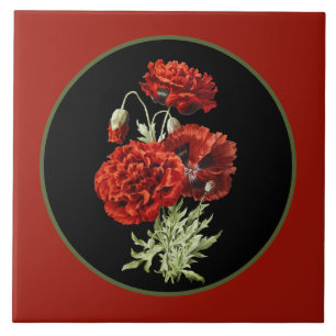 Elegant Spanish red Poppies Vintage decor Ceramic Tile