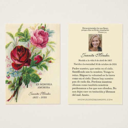 Elegant Spanish Roses Religious photo Prayer Card