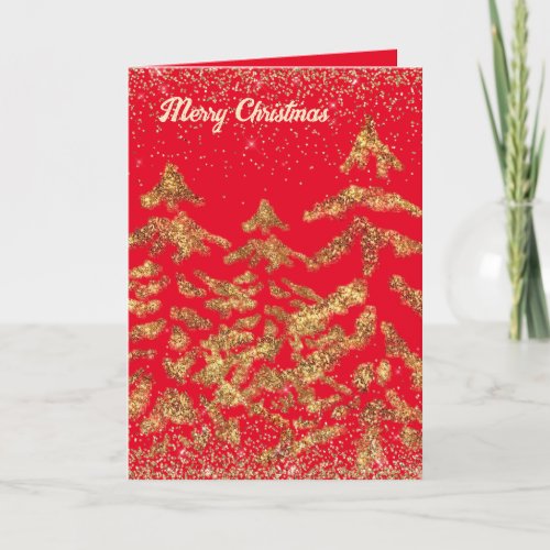 Elegant Spark Glam Golden Christmas Trees Holiday Card