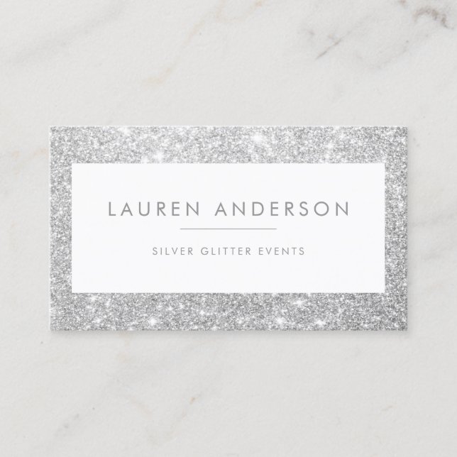 Elegant Sparkle and Shine Silver Glitter Salon Business Card (Front)