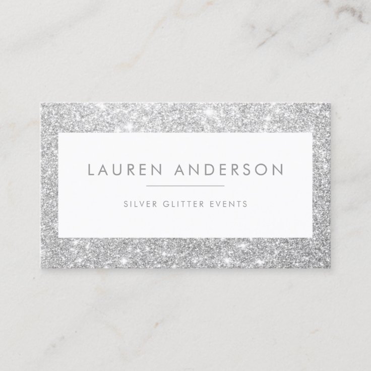 Elegant Sparkle and Shine Silver Glitter Salon Business Card | Zazzle