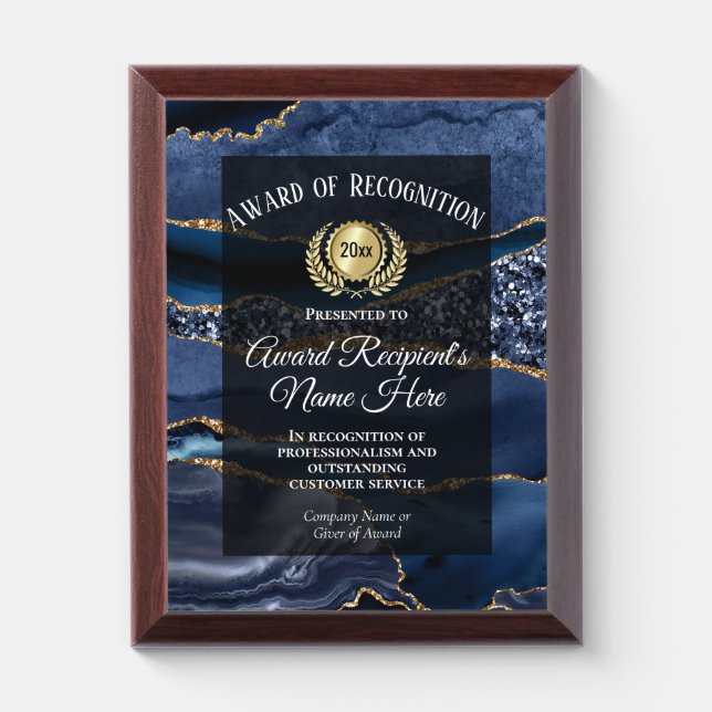 Elegant Sparkle Blue Award of Recognition Plaque (Vertical)