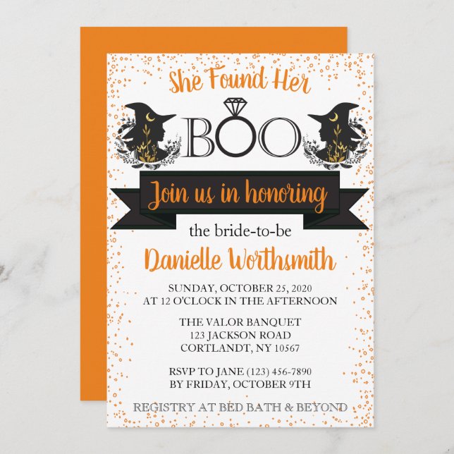 Elegant Sparkle Boo Halloween Witch Bridal Shower Invitation (Front/Back)