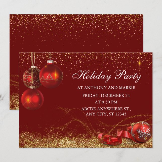Elegant sparkle christmas ball  invitation (Front/Back)