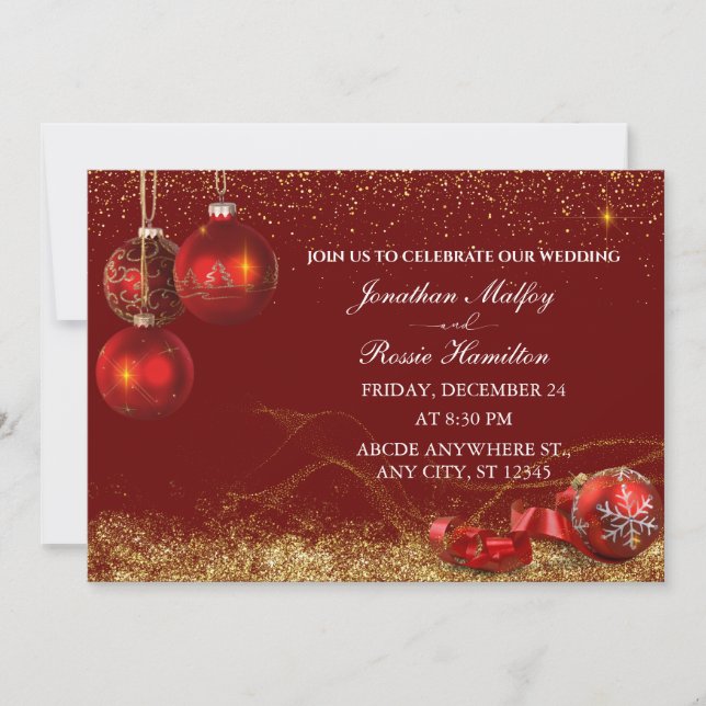 Elegant sparkle christmas ball wedding invitation (Front)