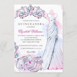 Elegant Sparkle Crystal Gown Quinceanera Invite