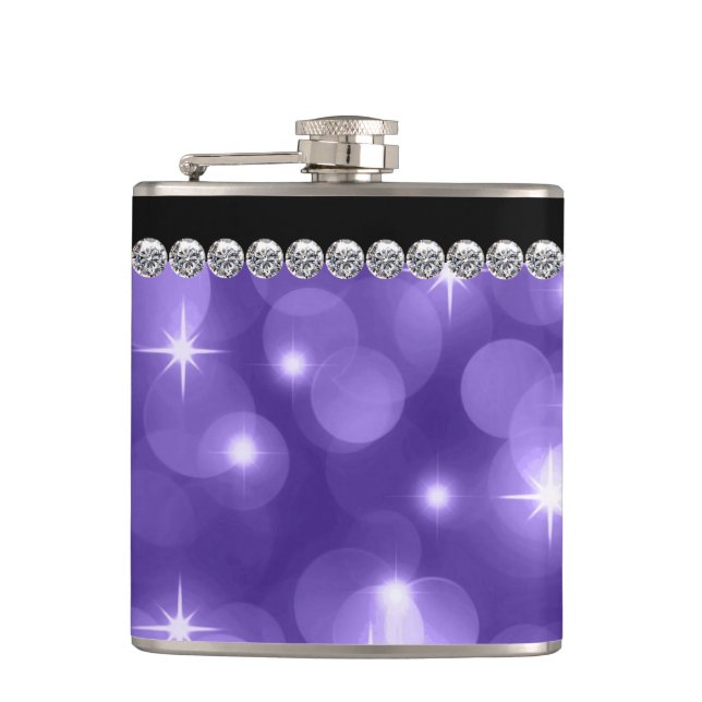 Elegant Sparkle Diamonds Purple Hip Flask (Front)