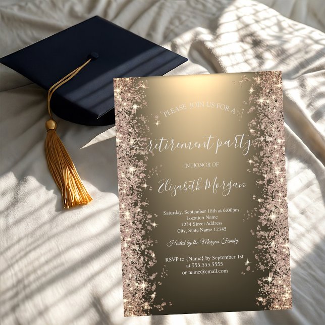 Elegant Sparkle Diamonds Shiny Gold Retirement  Invitation (Creator Uploaded)