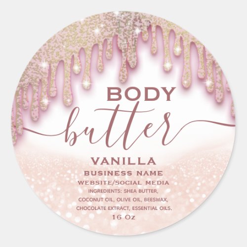 Elegant sparkle drips script body butter label
