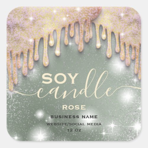 Elegant sparkle drips script soy candle label