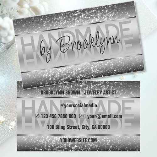 Elegant Sparkle Glitter Luxurious Glam Dark Silver Business Card