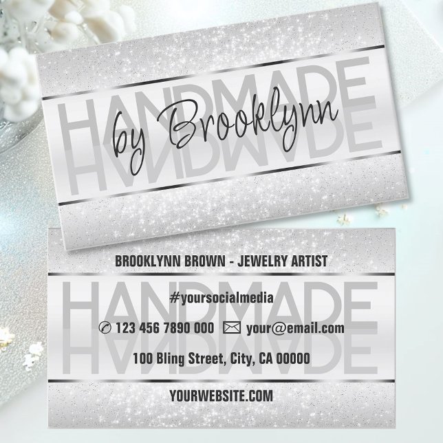 Elegant Sparkle Glitter Luxurious Glam Light Gray Business Card (Creator Uploaded)