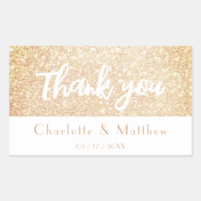 Elegant Sparkle Gold Glitter Wedding Rectangular Sticker (Front)