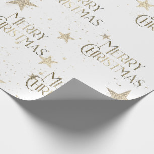Elegant Sparkle Gold Stars Merry Christmas Wrapping Paper