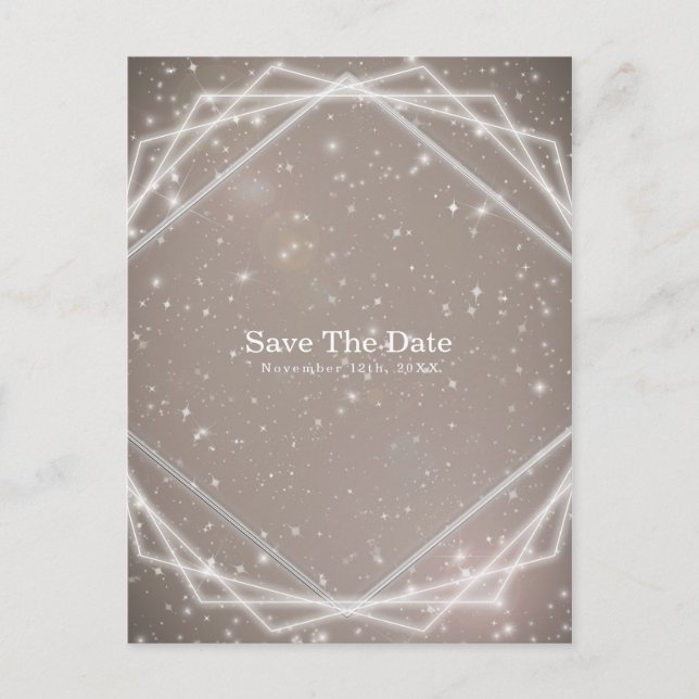 Elegant Sparkle Modern Geometric Save the Date Announcement Postcard (Front)