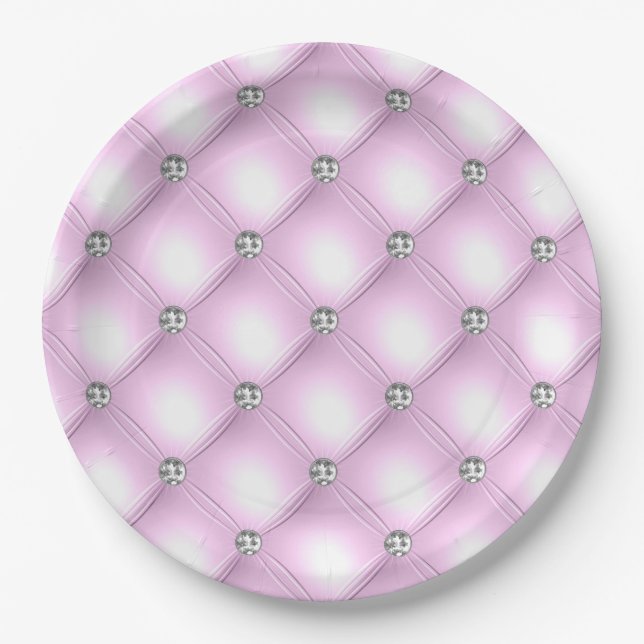 Elegant Sparkle Purple Tufted Bling Glam Wedding Paper Plates (Front)