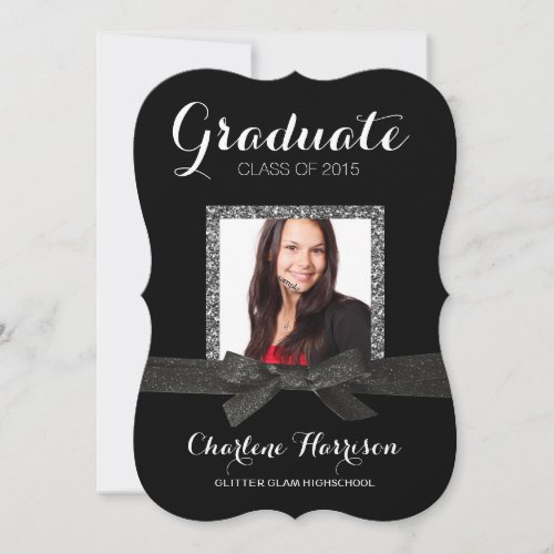 Elegant Sparkle Ribbon Photo Girl Graduation 5x7 Paper Invitation Card