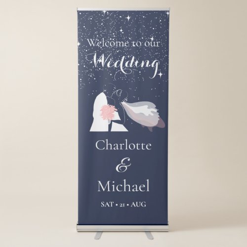 Elegant Sparkle Star Bride  Groom Wedding Blue Retractable Banner