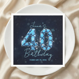 Elegant Sparkle Teal Blue Gemstone 40th Birthday Napkins