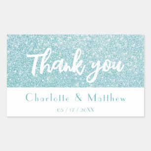 Elegant Sparkle Turquoise Glitter Wedding Rectangular Sticker