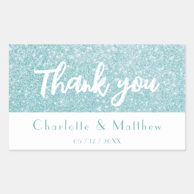 Elegant Sparkle Turquoise Glitter Wedding Rectangular Sticker (Front)