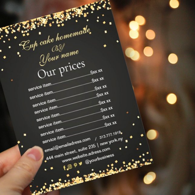 Elegant Sparkles black gold Price List flyer (#blackgoldflyer #sparklesflyer #blackfriday #holiday #Christmas #opening #makeupartist #sale #shiny)