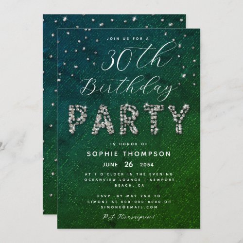 Elegant Sparkles Glitter Emerald Birthday Party Invitation