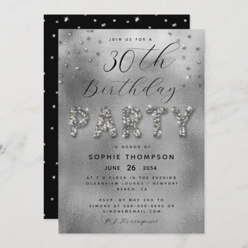 Elegant Sparkles Glitter Silver Birthday Party Invitation