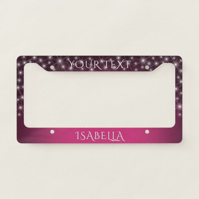 Elegant Sparkles Hot Pink & Black Girly Monogram License Plate Frame (Front)