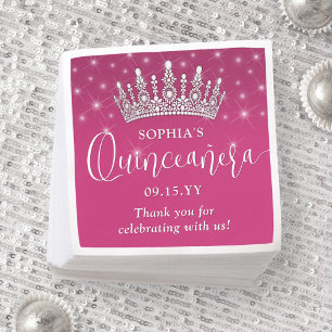 Elegant Sparkles Quinceañera Crown Fuschia Pink Napkins