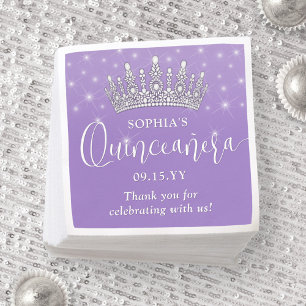 Elegant Sparkles Quinceañera Crown Lilac Purple Napkins