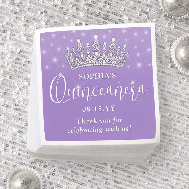 Elegant Sparkles Quinceañera Crown Lilac Purple Napkins (Creator Uploaded)