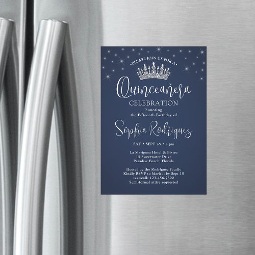 Elegant Sparkles Quinceañera Crown Navy Blue