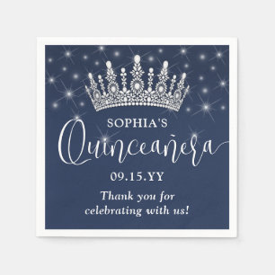 Elegant Sparkles Quinceañera Crown Navy Blue Napkins